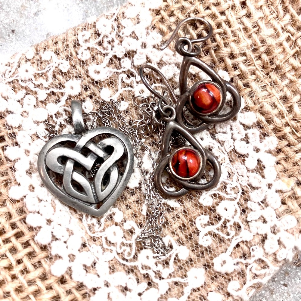Celtic Knot Necklace and Earrings Set Silver